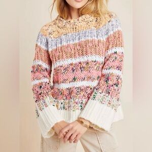 *NWT* Anthropologie Kahlo Chunky Knit Striped Boxy Wool Blend Sweater Size Small